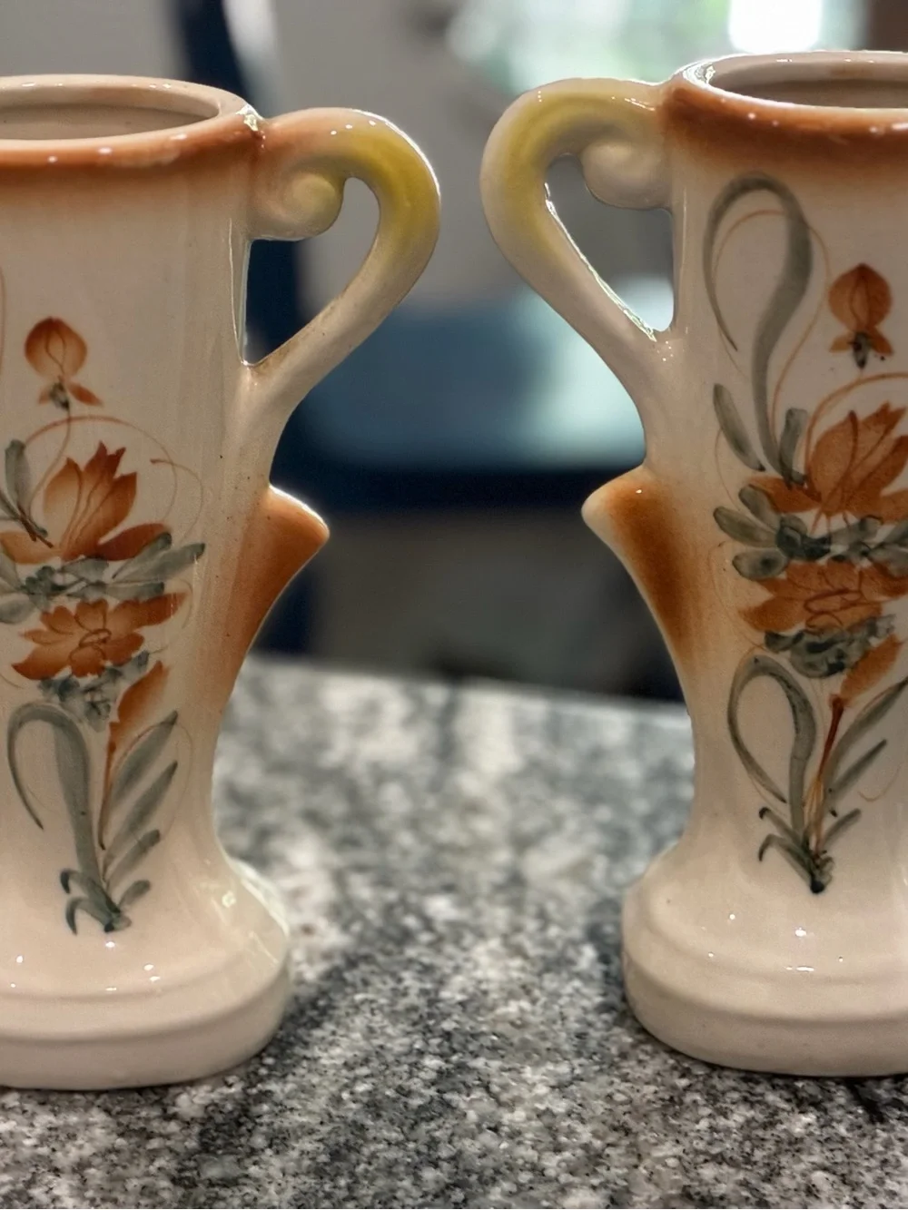 Pair of Vintage Hull pottery double handled vases